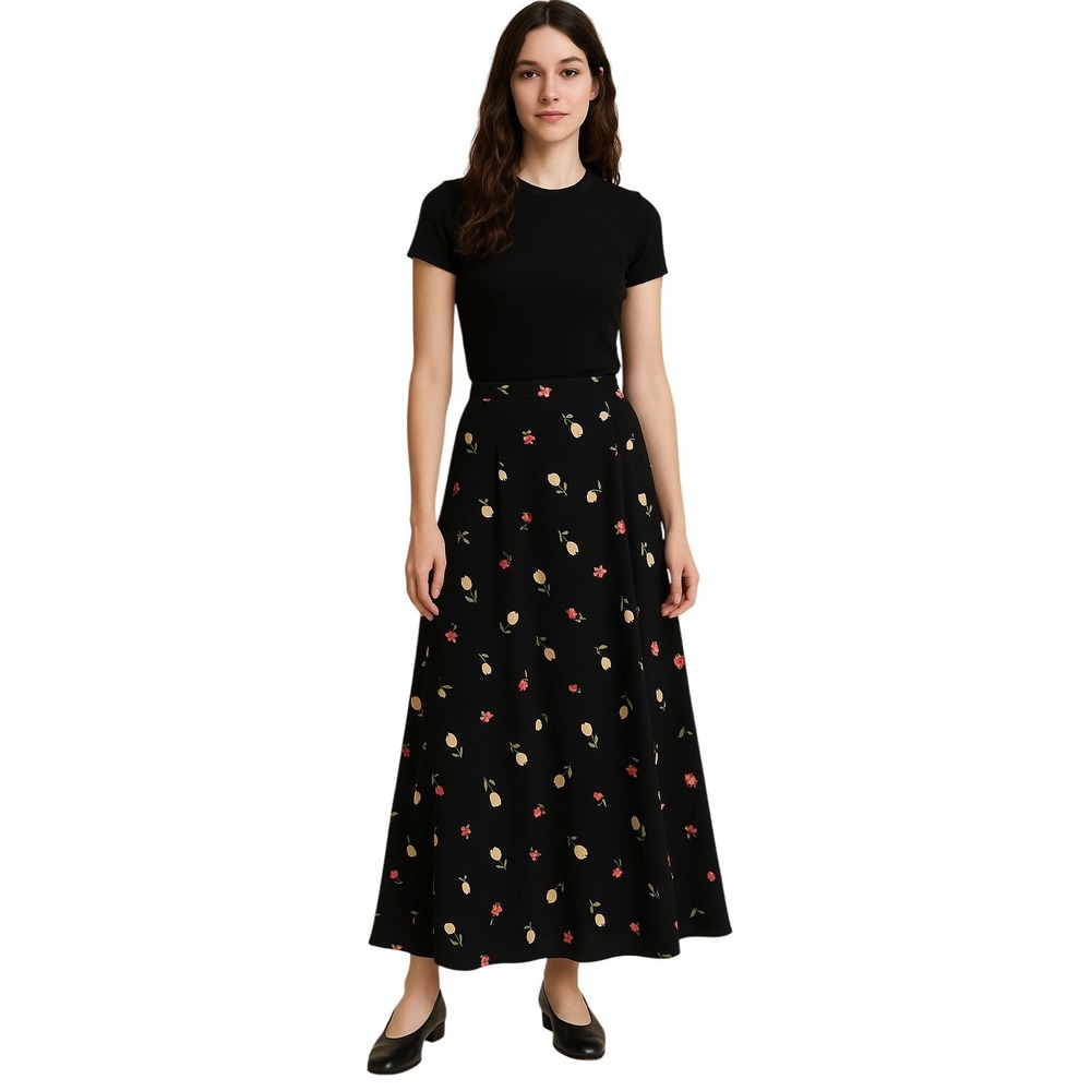 LIA x VINTAGE 90s dark moody floral maxi skirt high rise in black size L